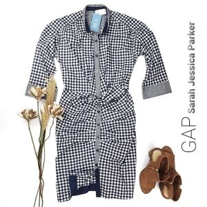 NEW Sarah J. Parker Blue Gingham Shirt Dress S